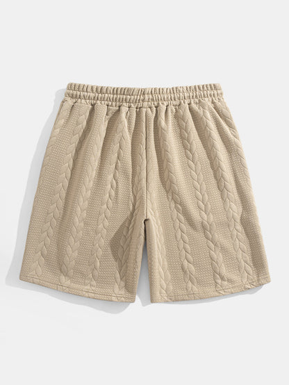 Relaxed Fit Mid-Length Sleeve Twisted Jacquard Tee & Shorts Set