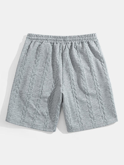 Relaxed Fit Mid-Length Sleeve Twisted Jacquard Tee & Shorts Set