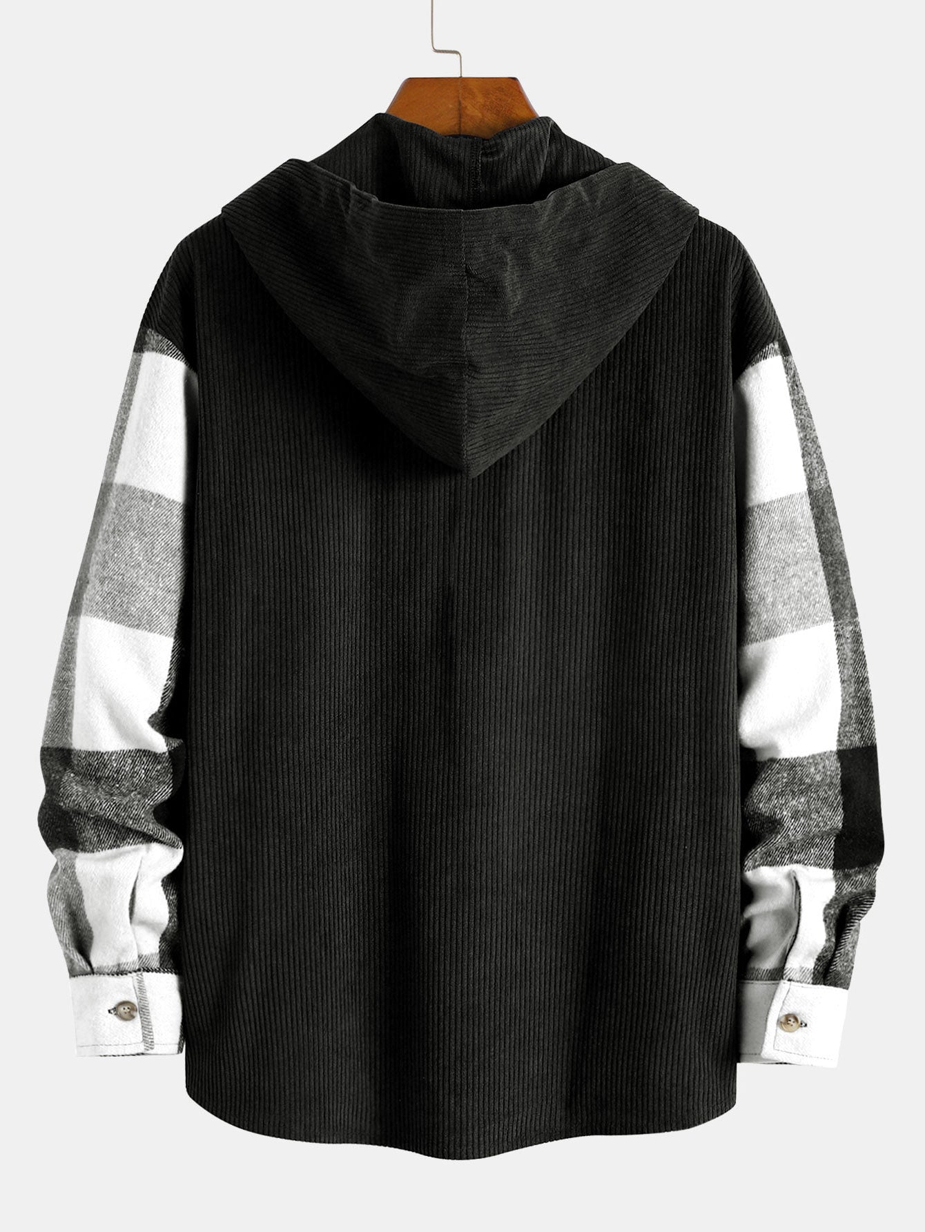 Cozy Plaid Corduroy Patchwork Hooded Shirt with Relaxed Fit