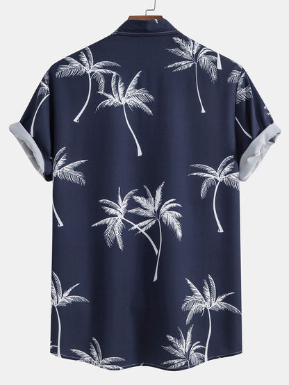 Tropical Palm Print Button-Up Shirt
