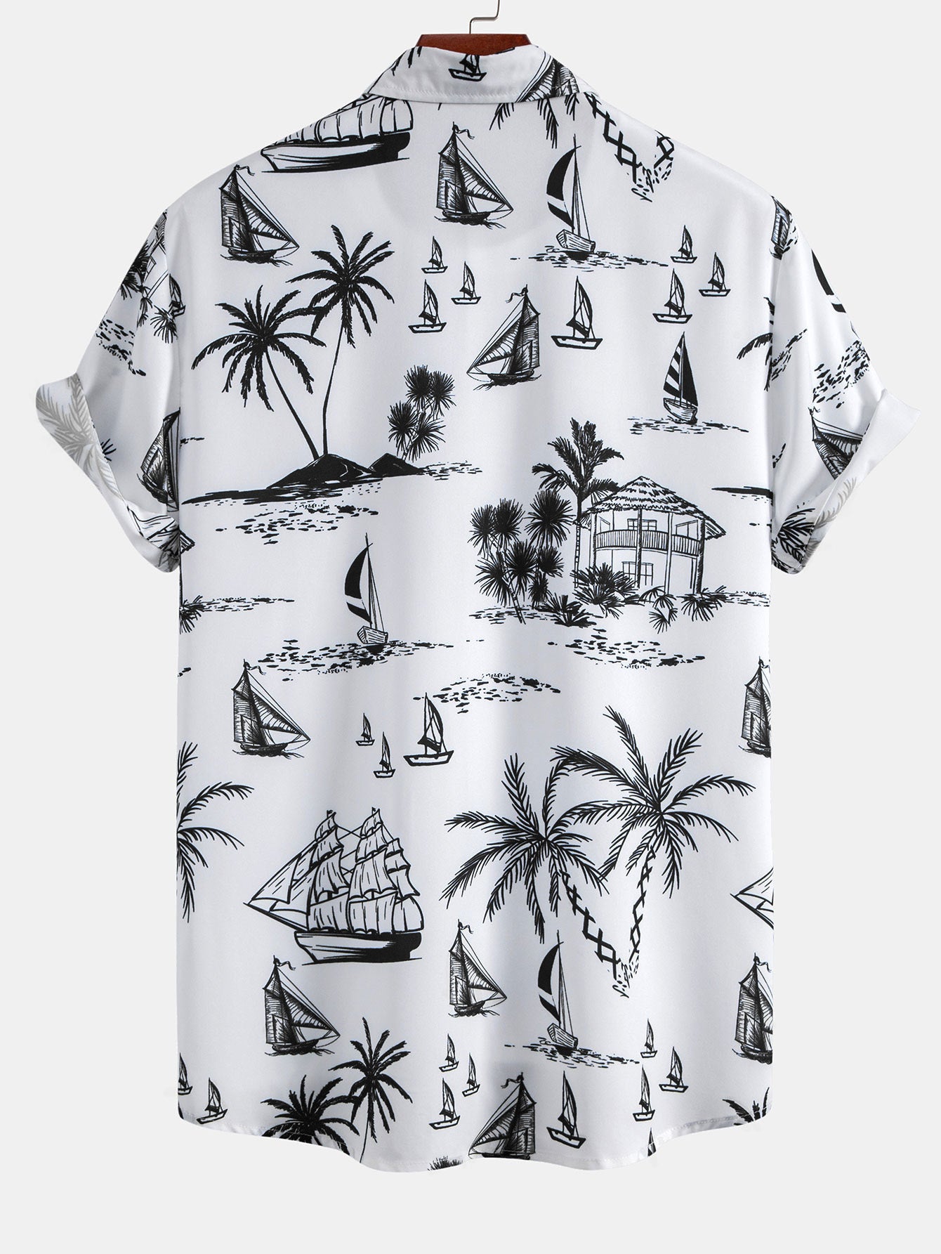 Island-Inspired Sailing Print Button-Up Shirt & Swim Shorts Set