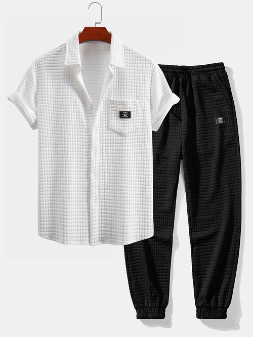 Waffle Knit Short Sleeve Shirt & Drawstring Jogger Pants Set