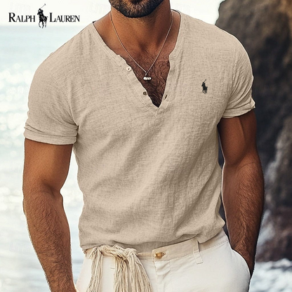 Ralph Lauren - Azure Coast V-Neck Shirt in Linen-Cotton Blend
