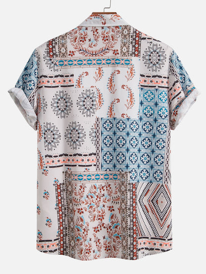 Scarf Print Button-Up Shirt with Matching Swim Shorts