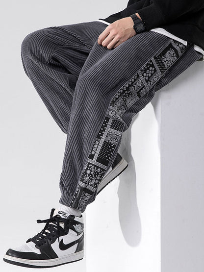 Paisley Print Corduroy Panel Trousers