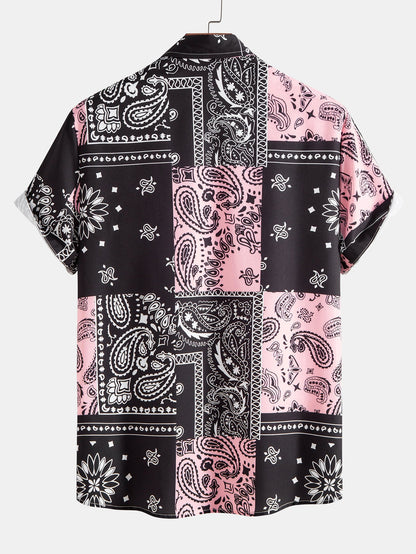 Paisley Print Button-Up Shirt with Swim Shorts - Unique Pattern Design