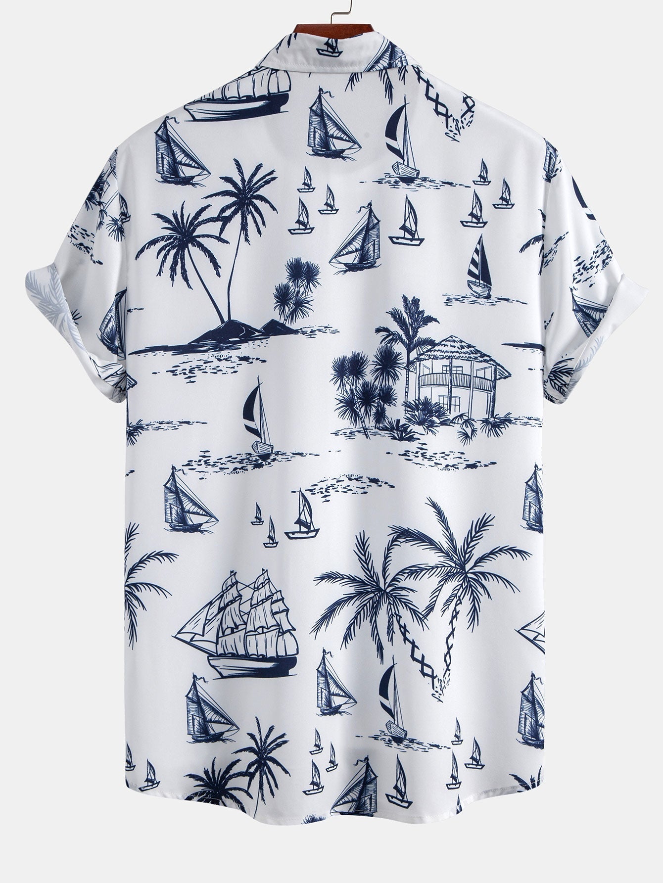 Island-Inspired Sailing Print Button-Up Shirt & Swim Shorts Set