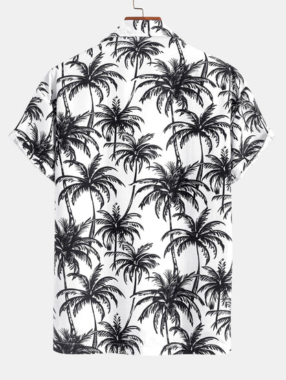 Relaxed Fit Palm Tree Print Button-Up Shirt & Matching Swim Shorts