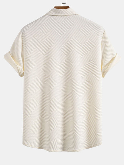 Striped Jacquard Button-Up Shirt and Shorts Set