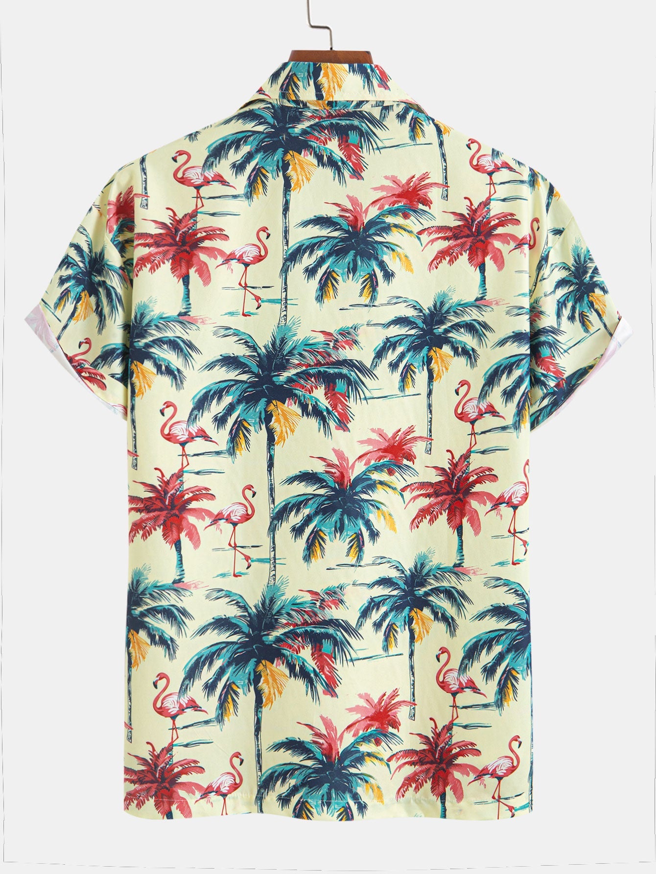Relaxed Fit Flamingo Tropical Palm Tree Print Button-Up Shirt and Swim Shorts