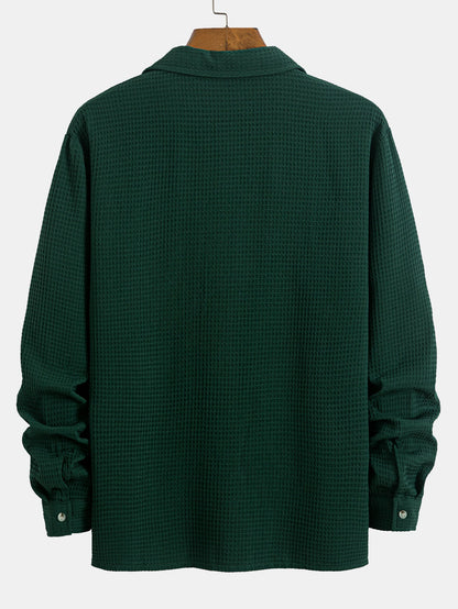 Waffle Knit Long Sleeve Cuban Collar Shirt