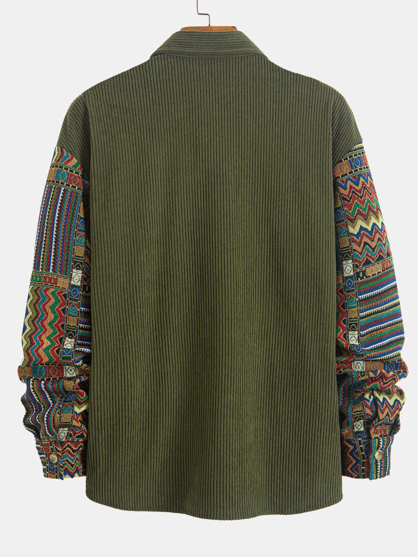 Relaxed Fit Ethnic Geometric Corduroy Patchwork Shirt - Unique Random Pattern Design