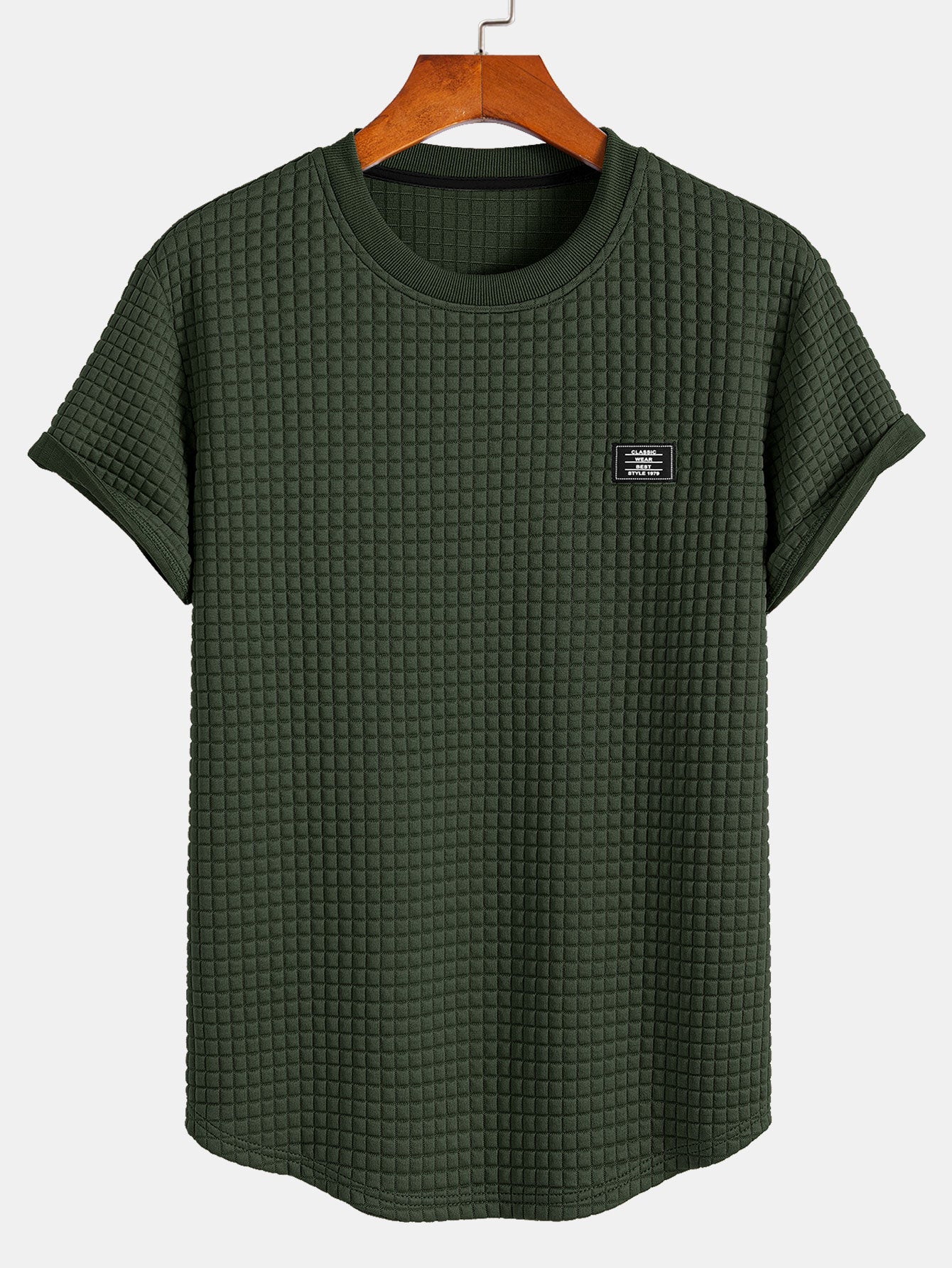 Short Sleeve Waffle Knit T-Shirt with Arc Hem