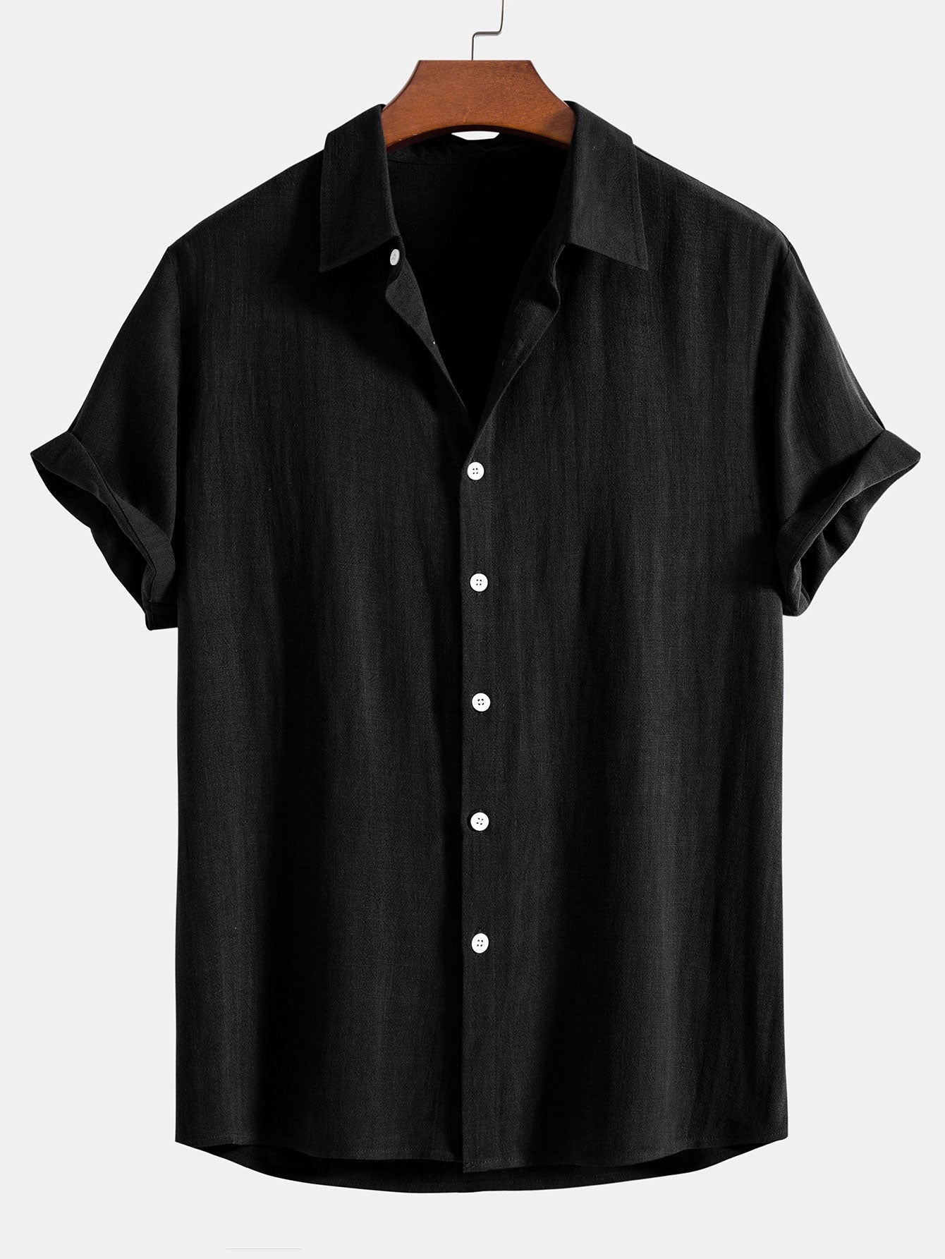 Linen-Rayon Blend Button-Up Shirt with Wrinkle-Textured Straight Leg Pants