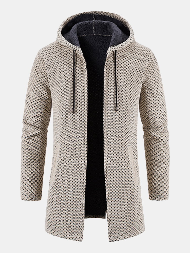 Textured Hooded Sweater with Extended Length