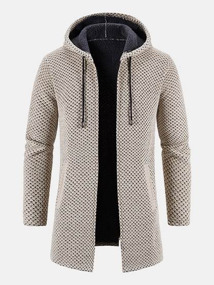 Textured Hooded Sweater with Extended Length