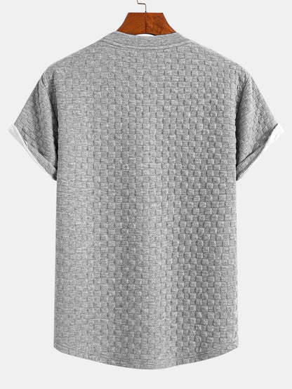 Checkerboard Jacquard T-Shirt with Arc Hem