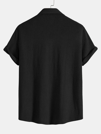 Waffle Knit Button-Up Shirt and Shorts Set