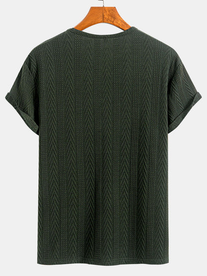 Short Sleeve Jacquard T-Shirt with Half Open Collar