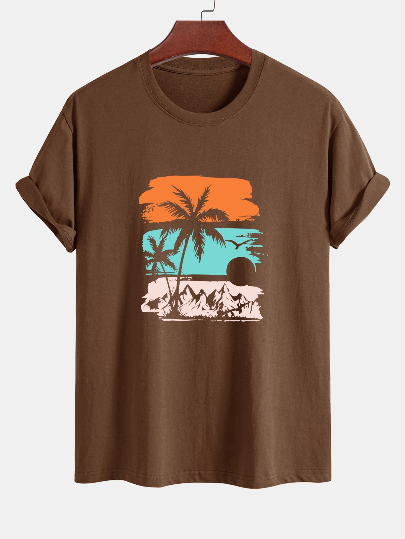 Classic Fit Cotton T-Shirt with Palm Tree Silhouette Design