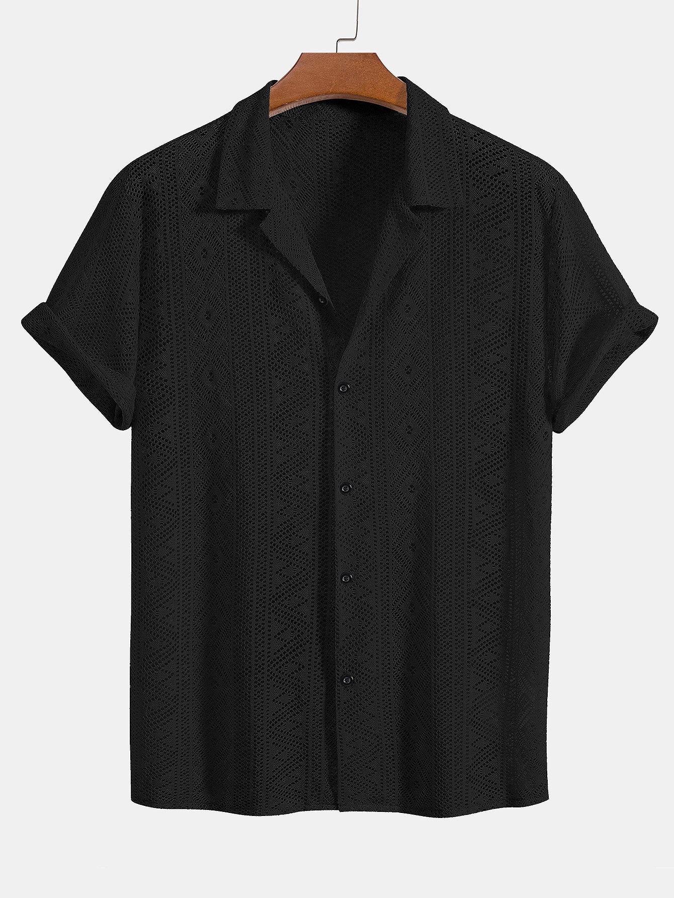 Short Sleeve Textured Cuban Shirt with Geometric Design