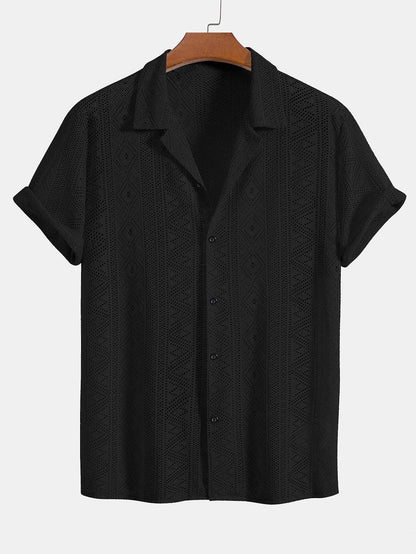 Short Sleeve Textured Cuban Shirt with Geometric Design