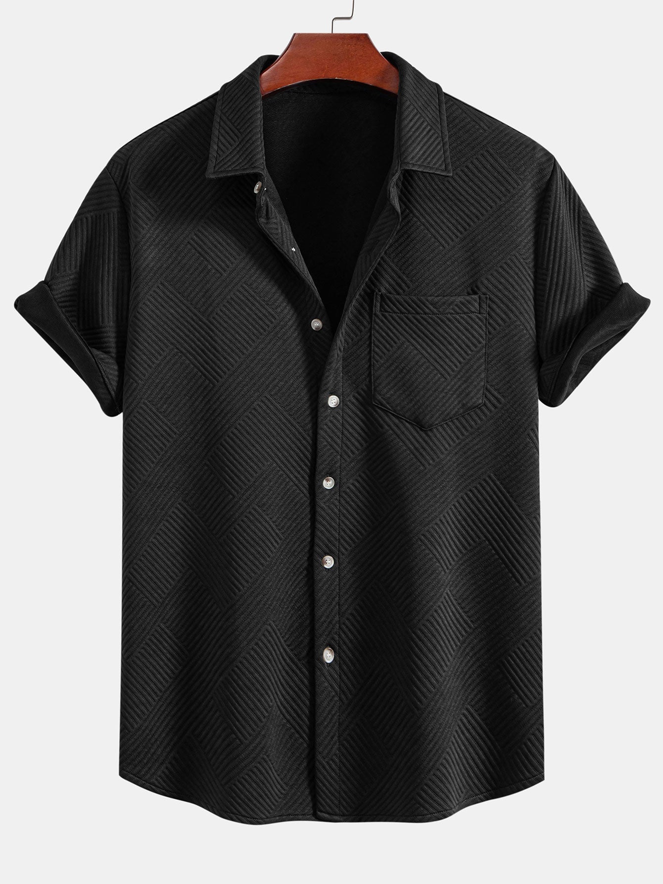 Striped Jacquard Button-Up Shirt and Shorts Set