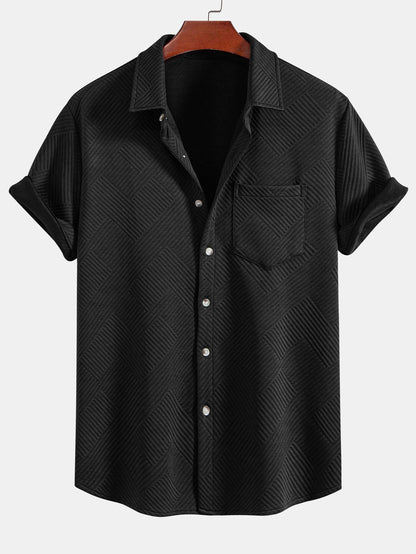 Striped Jacquard Button-Up Shirt and Shorts Set