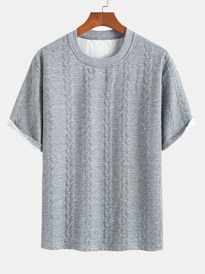 Comfortable Mid-Length Sleeve Twist Jacquard Tee & Shorts Set