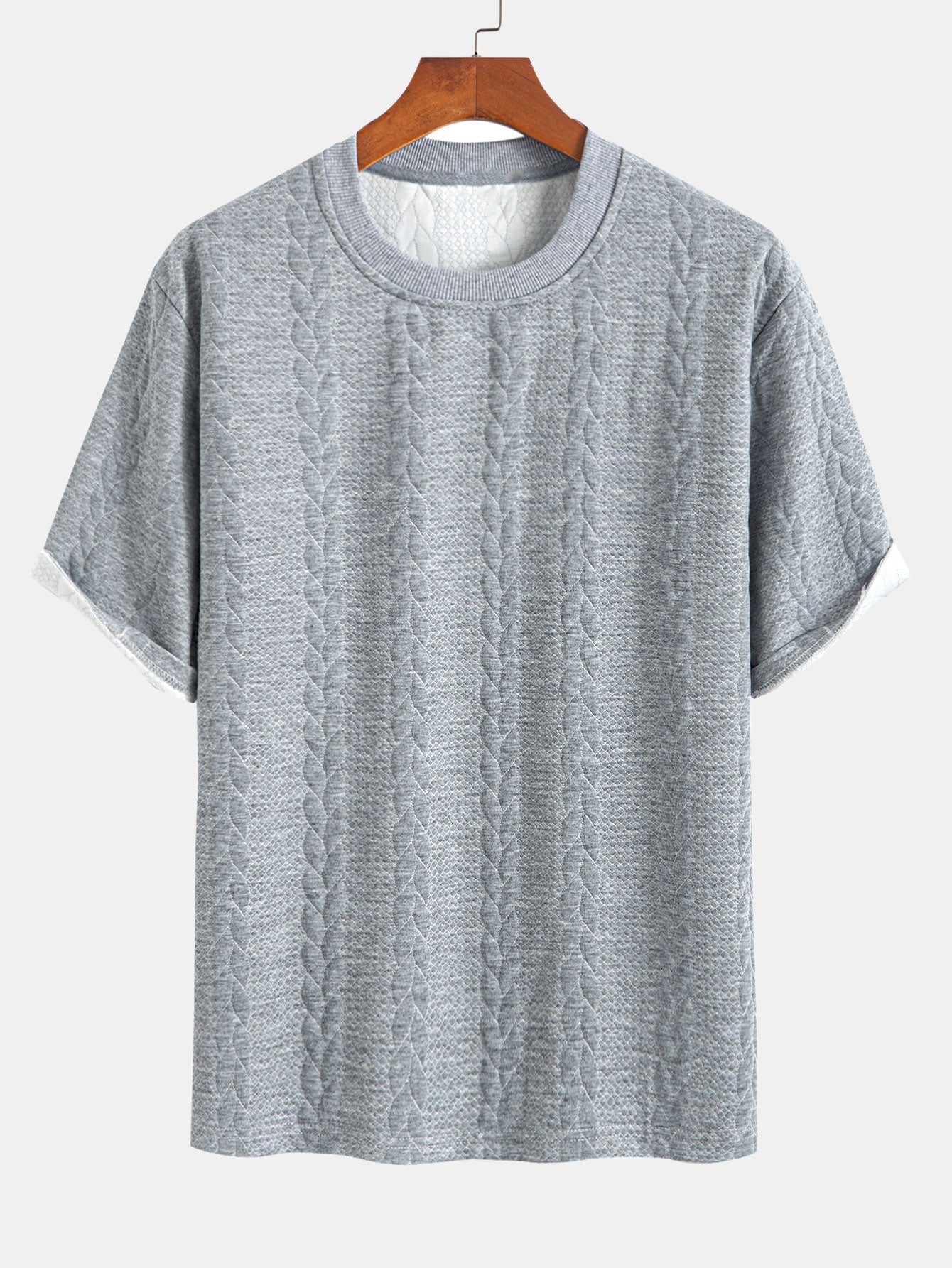 Relaxed Fit Mid-Length Sleeve Twisted Jacquard Tee & Shorts Set