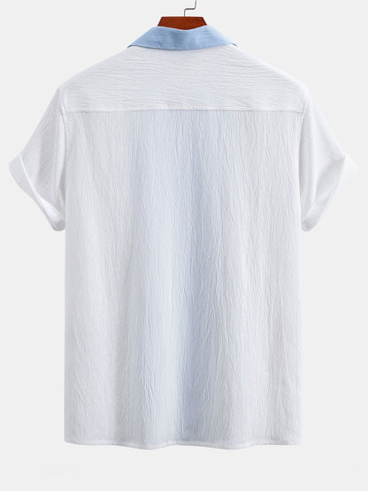 Textured Cuban Shirt with Contrasting Details & Straight Leg Trousers