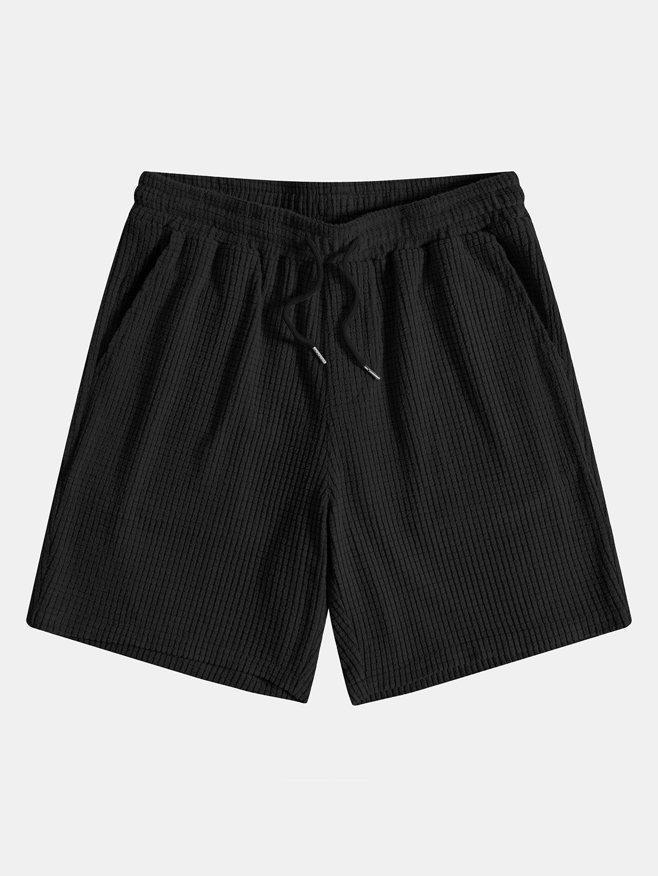 Waffle Knit Button-Up Shirt and Shorts Set