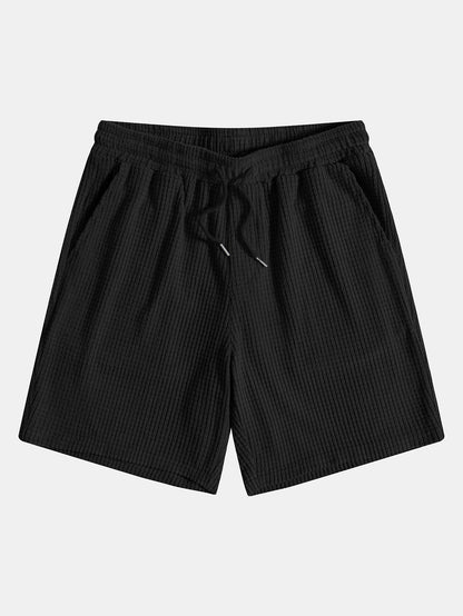 Waffle Knit Button-Up Shirt and Shorts Set