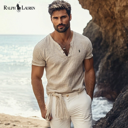 Ralph Lauren - Azure Coast V-Neck Shirt in Linen-Cotton Blend