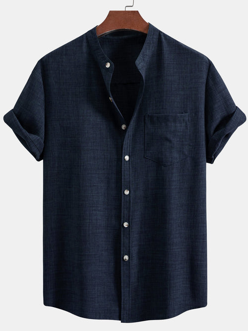 Short Sleeve Stand-Up Collar Shirt