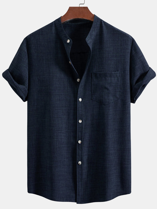 Short Sleeve Stand-Up Collar Shirt