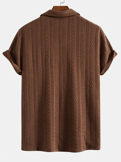 Textured Jacquard Cuban Shirt with Straight-Leg Linen Trousers