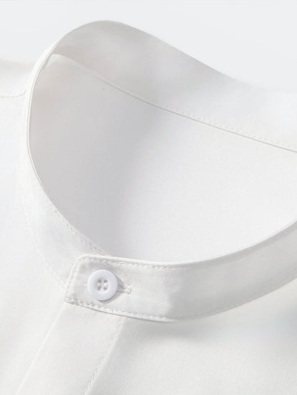 Stand Collar Shirt with Ink Landscape Artwork