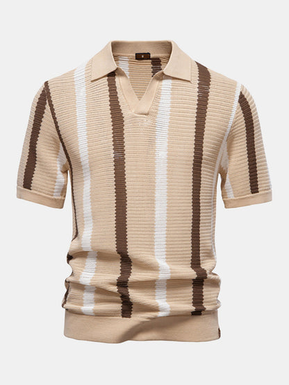 Striped V-Neck Polo Shirt