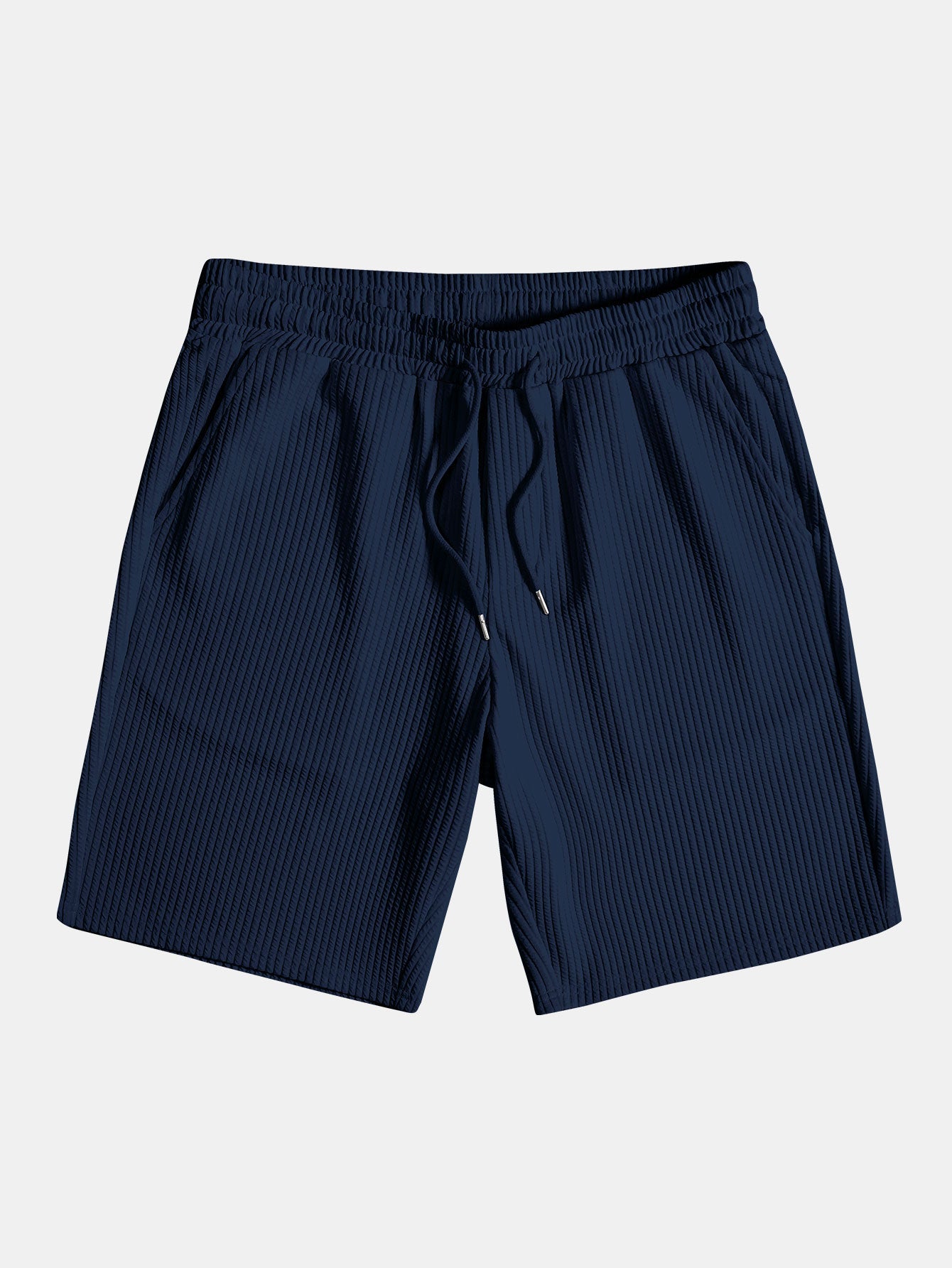 V-Neck Ribbed Polo with Short Sleeves & Drawstring Ribbed Shorts