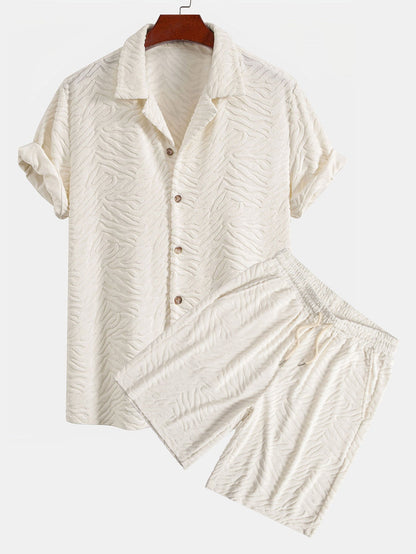 Cuban Shirt and Shorts Set with Animal Texture Terry