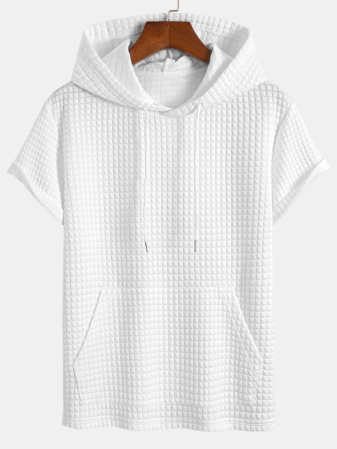 Waffle Knit Hooded T-Shirt with Kangaroo Pocket & Matching Shorts