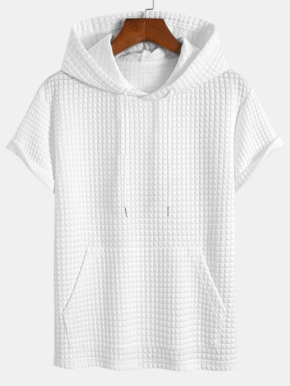 Waffle Knit Hooded T-Shirt with Kangaroo Pocket & Matching Shorts