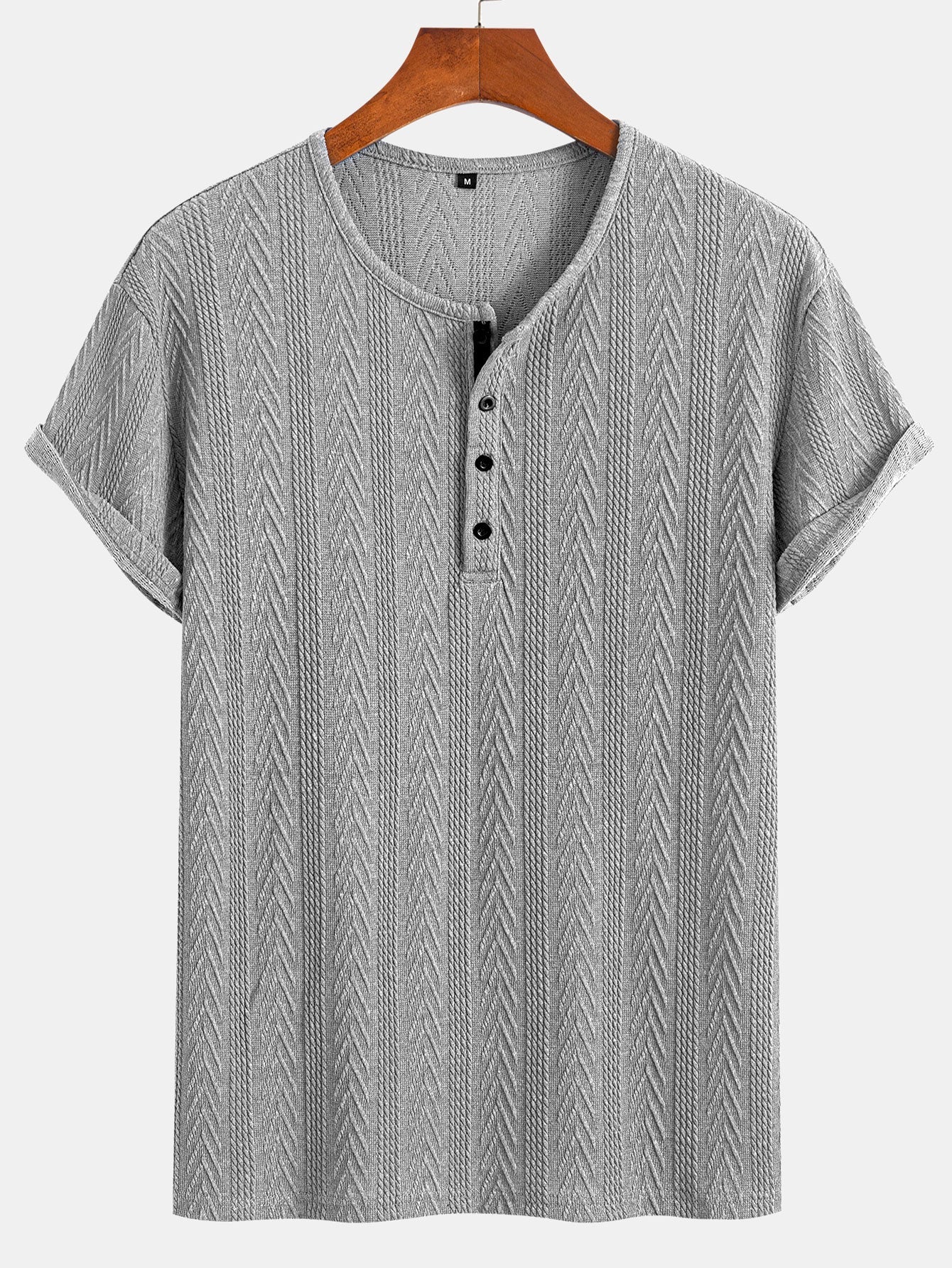 Short Sleeve Jacquard T-Shirt with Half Open Collar