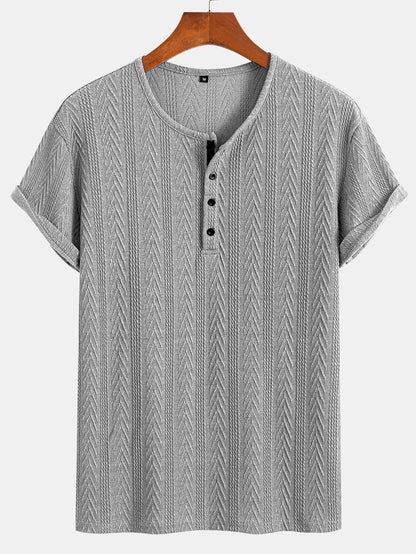 Short Sleeve Jacquard T-Shirt with Half Open Collar