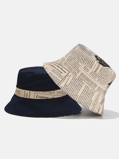 Reversible Bucket Hat with Newspaper Print on Both Sides