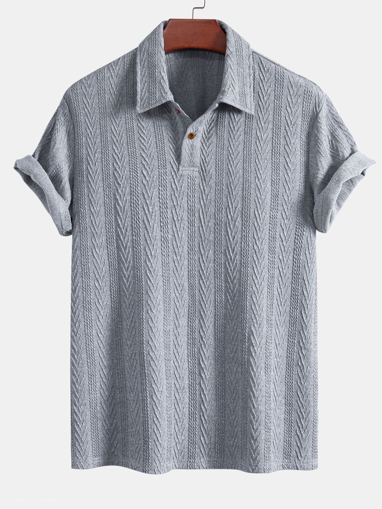 Short Sleeve Jacquard Polo Shirt with Straight Leg Ribbed Trousers