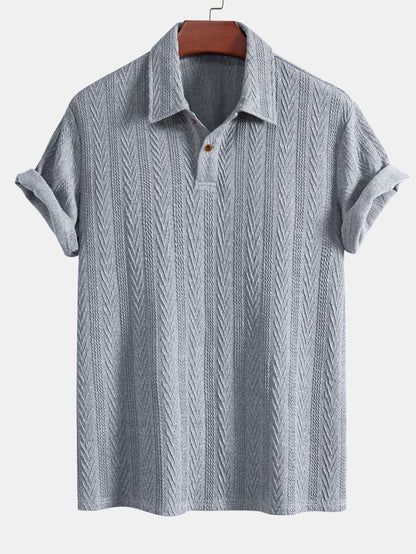 Short Sleeve Jacquard Polo Shirt with Straight Leg Ribbed Trousers