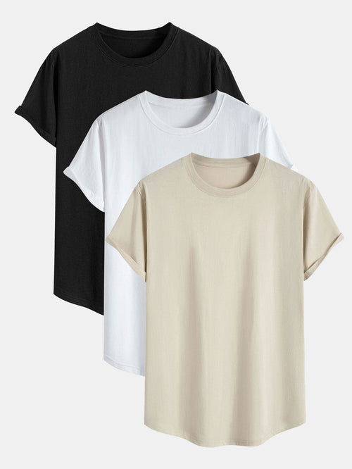 Set of 3 Essential Cotton Arc Hem T-Shirts