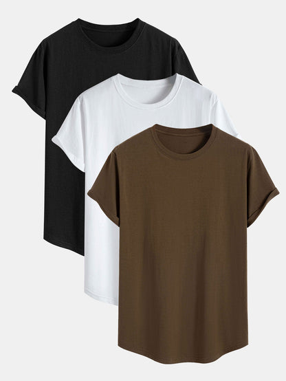 Set of 3 Essential Cotton Arc Hem T-Shirts